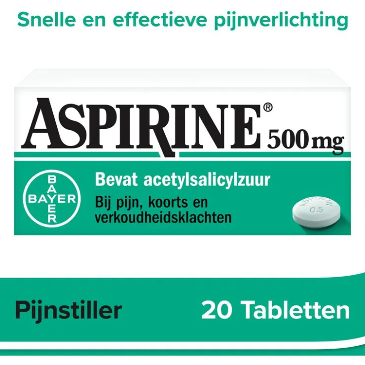 Aspirine 500 mg helpt bij pijn 20 tabletten