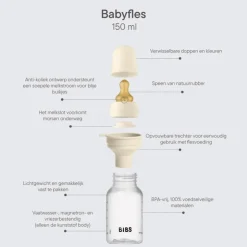 Bibs Babyfles 150 ML Ivory met Latex speen en opvouwbaar trechtertje
