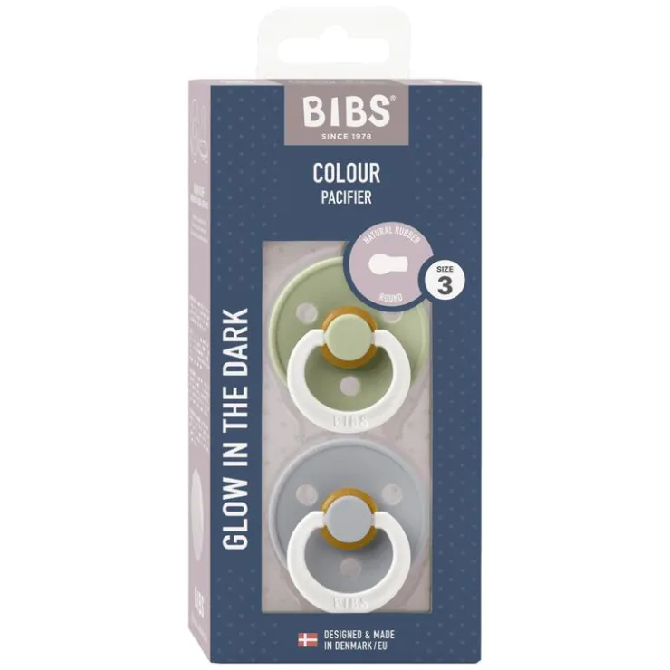 Bibs Glow in the dark Fopspeen Two Pack Natuurlijk Rubber Sage/Cloud Maat 3