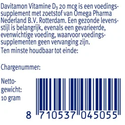 Davitamon Vitamine D3 20 mcg Smelttabletten 60+15 stuks