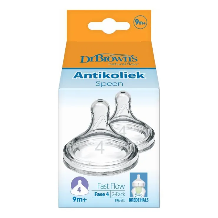 Dr. Brown's Dr. Brown’s Flesspeen 9+ Maanden Fase 4 Brede Halsfles 2 stuks