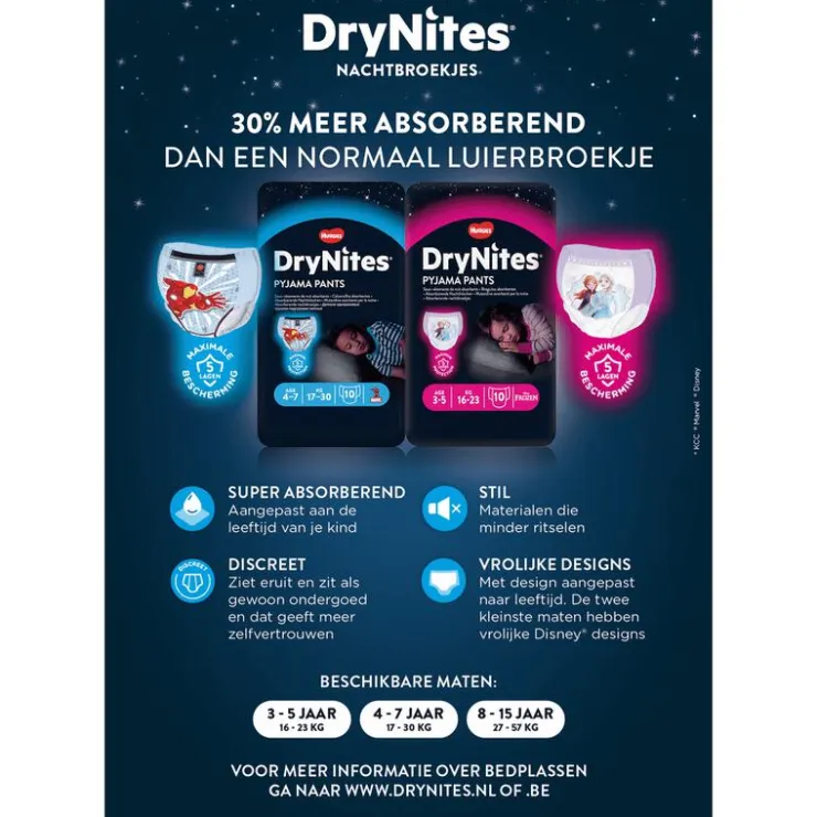 Huggies DryNites Frozen Luierbroekjes Meisjes 4 Tot 7 Jaar (17 - 30 kg) 10 stuks