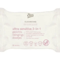 Etos Ultra Sensitive 3-in-1 Face Cleansing Wipes 25 stuks