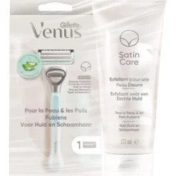 Heren Satin Care Gillette Venus Voor Huid en Schaamhaar Scheersysteem + Exfoliant