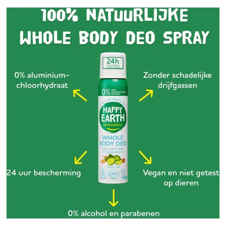Happy Earth 100% Natural Whole Body Deo Spray Cedar Lime 100ML