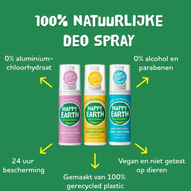 Happy Earth 100% Natuurlijke Unscented Deodorant Spray 100 ML