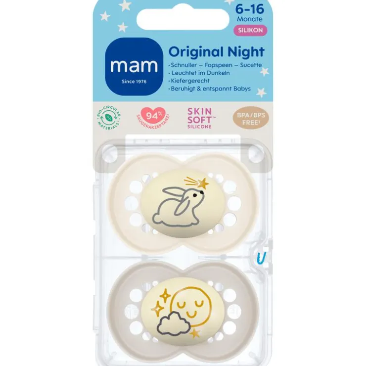 MAM Original Fopspenen Night 6-16 maanden Uni 2 stuks