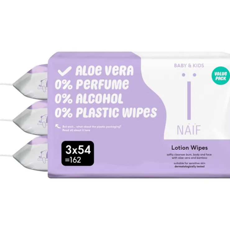 Naïf Plasticvrije Lotion Billendoekjes 3x54 stuks