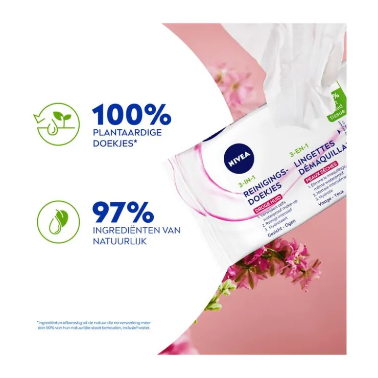 NIVEA 3-in-1 Reinigingsdoekjes Droge Huid 25 stuks