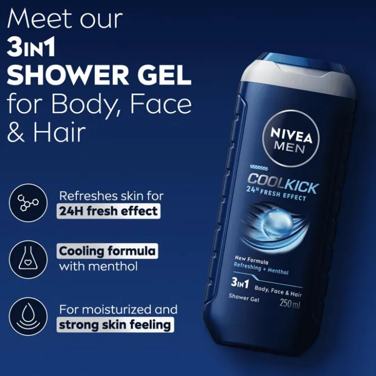 NIVEA MEN Cool Kick 3-in-1 Douchegel 250 ML