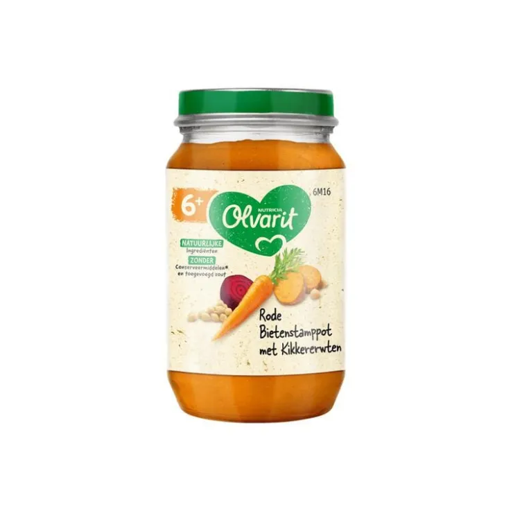 Olvarit Rode Bietenstampot met Kikkererwten 6+ maanden 200 GR