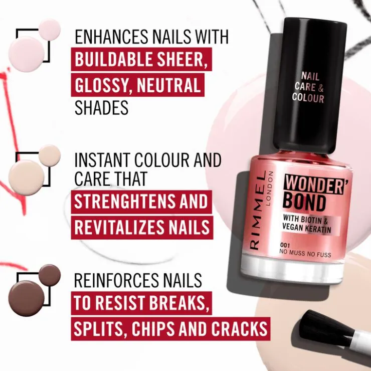 Rimmel London Wonder'Bond Care+Color Nagellak - Roze -