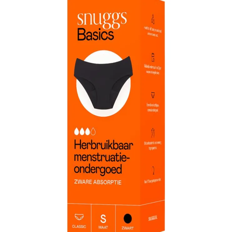 Snuggs Basics Menstruatieondergoed Zwart Maat S