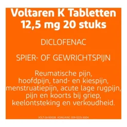 Voltaren K 12,5 MG Pijnstiller Filmomhulde Tabletten Diclofenac-Kalium 20 stuks
